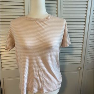 pink and white stripped t
